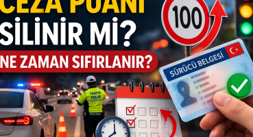 “Trafik ceza puanı silinir mi? Ehliyet ceza puanı ne zaman sıfırlanır ve 100 ceza puanı olursa ne olur anlatan bilgilendirici görsel.