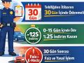 Trafik cezası ödeme süresi 30 gün, 15 gün içinde %25 indirim ve 30 gün sonrası faiz e-haciz sürecini gösteren infografik