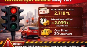Kırmızı ışık cezası kaç TL sorusuna yanıt veren, 2026 yılı güncel ceza tutarı ve erken ödeme indirimi görseli