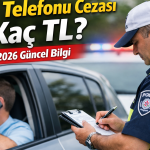 Araç kullanırken cep telefonu ile konuşan sürücüye trafik polisi tarafından yazılan 2026 cep telefonu cezasını gösteren trafik kontrol sahnesi