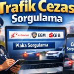 Trafik cezası sorgulama ekranı, e-Devlet EGM ve GİB üzerinden plaka ile trafik cezası öğrenme ve online ceza sorgulama işlemi görseli.