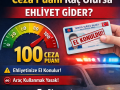 Ceza puanı kaç olursa ehliyet gider sorusunu anlatan 100 ceza puanı göstergesi ve el konulmuş sürücü belgesi görseli