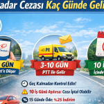 Radar cezasının kaç günde geldiğini gösteren infografik, e-Devlet, PTT tebligat süresi ve 10 iş günü kuralı