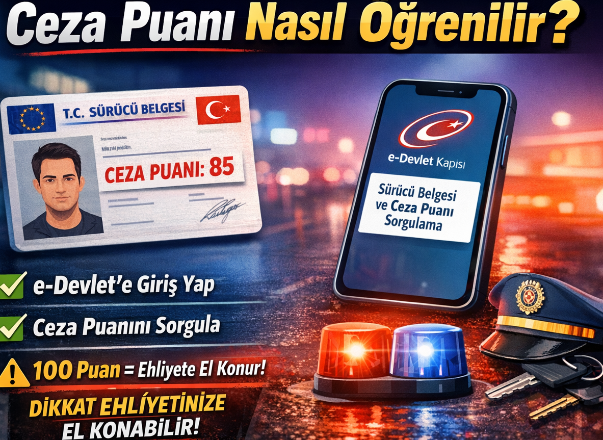 Ceza puanı nasıl öğrenilir e-Devlet üzerinden sürücü belgesi ceza puanı sorgulama ekranı ve 100 puan ehliyet cezası uyarısı