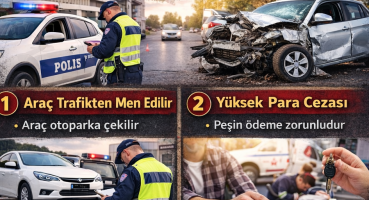 Trafik sigortası olmayan araçlara uygulanan ceza, araç bağlama ve kazalarda tüm masrafların sürücüye ait olduğunu gösteren görsel