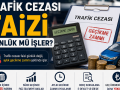 Trafik cezası faizi ve gecikme zammını anlatan hesap makinesi, trafik cezası belgesi ve araç görseli