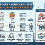 Alkolden alınan ehliyeti geri alma süreci adımları ve SÜDGE eğitimi başvuru aşamalarını gösteren infografik şema.